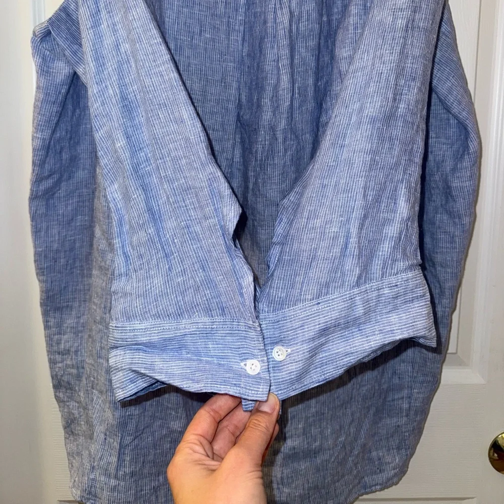 ZARA Oversized Button-Up Shirt - Blue/White Striped - 100% Linen - Size L - Picture 6 of 9